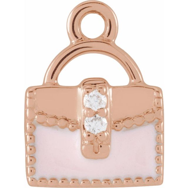 .01 CTW Natural Diamond Pink Enamel Purse Dangle Charm - 14k Gold (Y, W, R)