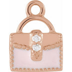 .01 CTW Natural Diamond Pink Enamel Purse Dangle Charm - 14k Gold (Y, W, R)