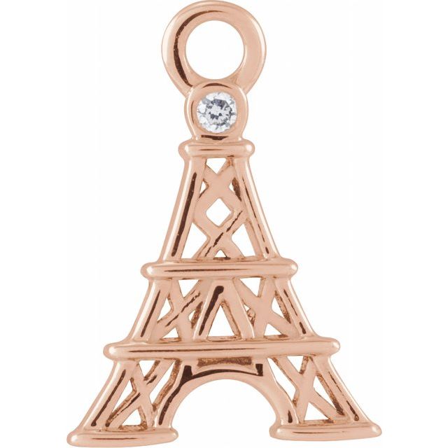 .006 CT Natural Diamond Paris Eiffel Tower Dangle Charm - 14k Gold (Y, W, R)