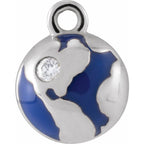 .015 CT Natural Diamond Blue Enamel Globe Dangle Charm - 14k Gold (Y, W, R)