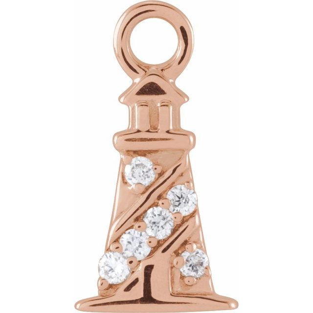 .02 CTW Natural Diamond Lighthouse Dangle Charm - 14k Gold (Y, W, R)