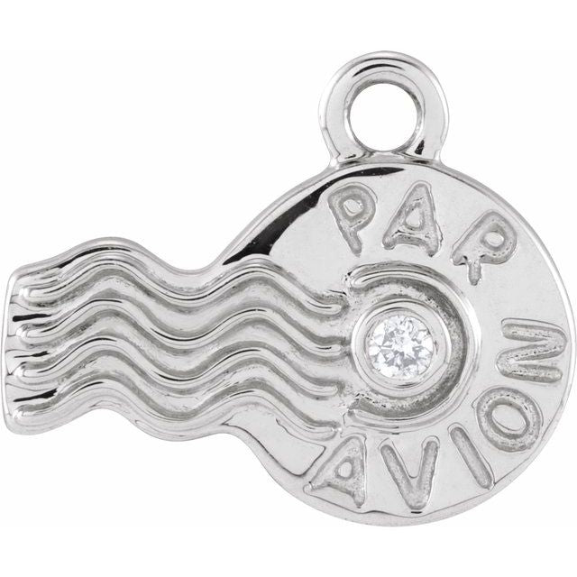 .01 CT Natural Diamond Par Avion Stamp Dangle Charm - 14k Gold (Y, W, R)