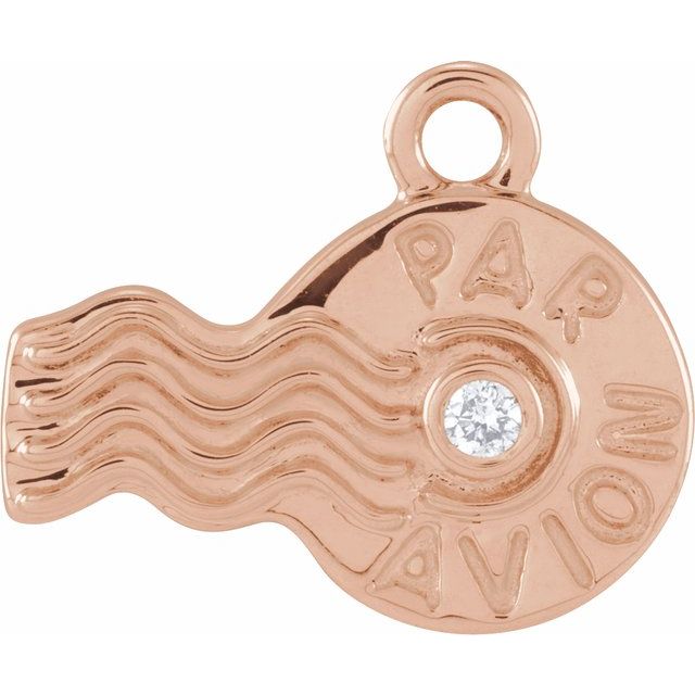 .01 CT Natural Diamond Par Avion Stamp Dangle Charm - 14k Gold (Y, W, R)