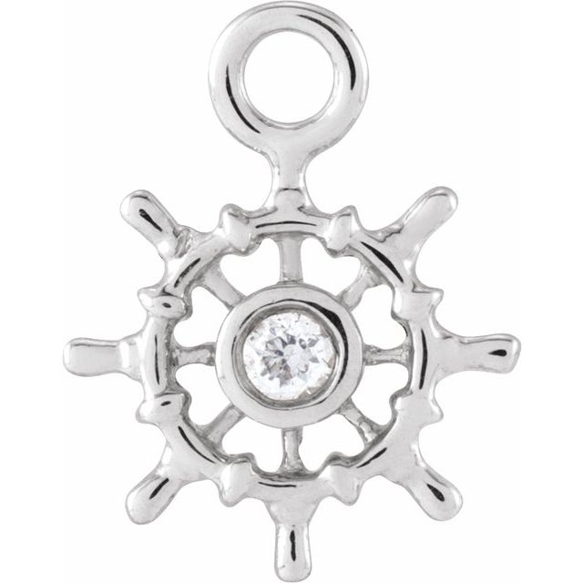 .01 CT Natural Diamond Ship Wheel Dangle Charm - 14k Gold (Y, W, R)
