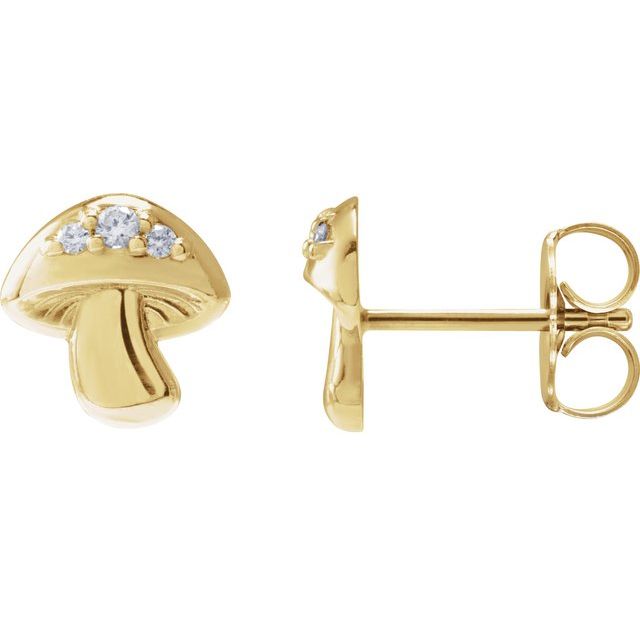 0.05 Ctw Natural Diamond Mushroom Earrings - 14K Gold (Y W Or R) Platinum Sterling Silver Earring