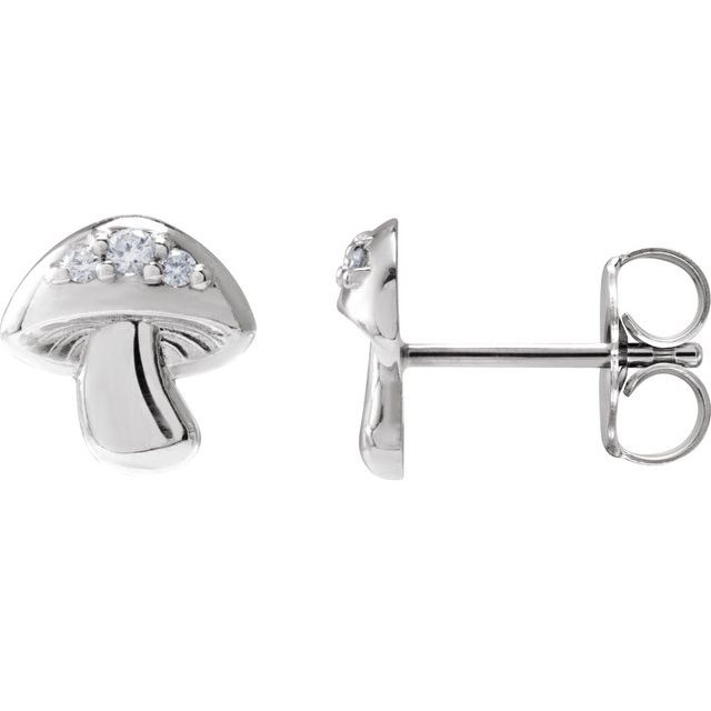0.05 Ctw Natural Diamond Mushroom Earrings - 14K Gold (Y W Or R) Platinum Sterling Silver Earring
