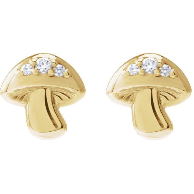 0.05 Ctw Natural Diamond Mushroom Earrings - 14K Gold (Y W Or R) Platinum Sterling Silver Earring