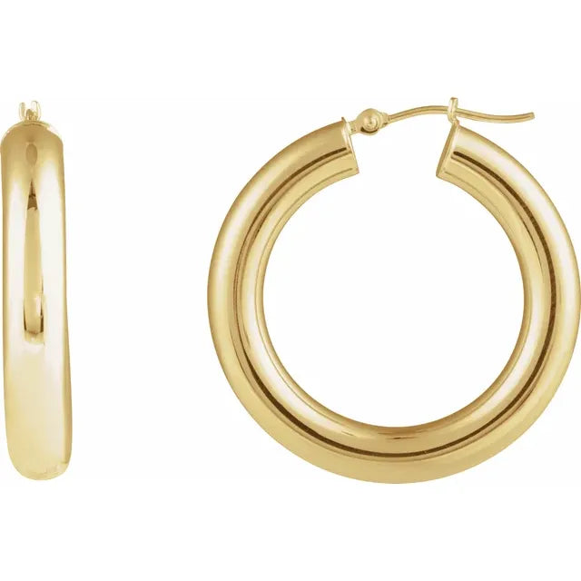 Tube Hoop Earrings 30mm - 14K Yellow Gold