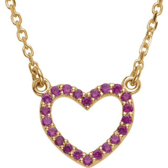 14K Yellow Natural Ruby Heart 18" Necklace