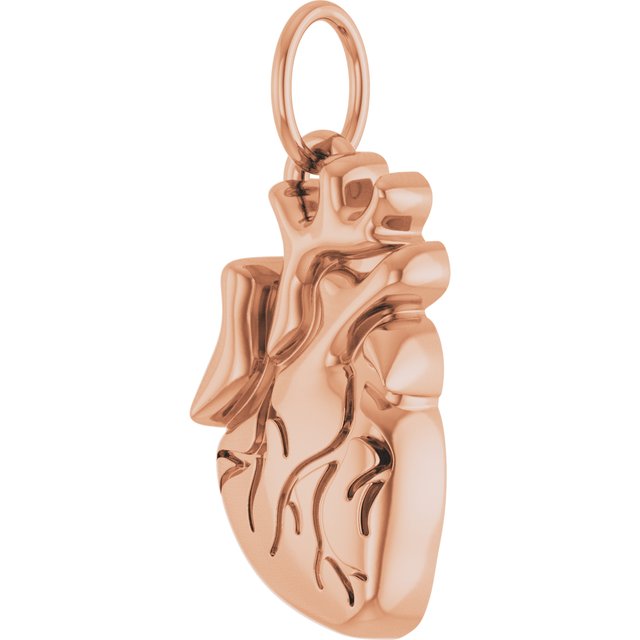 14K Rose Anatomical Heart Pendant