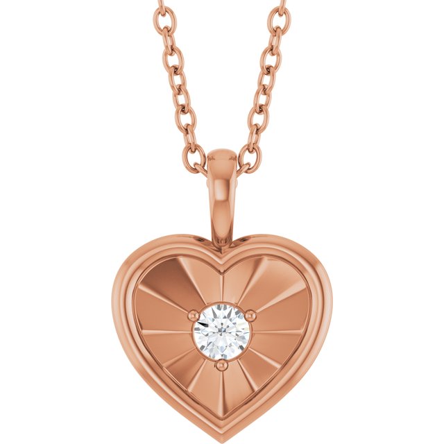 14K Rose 1/10 CT Natural Diamond Heart 18" Necklace