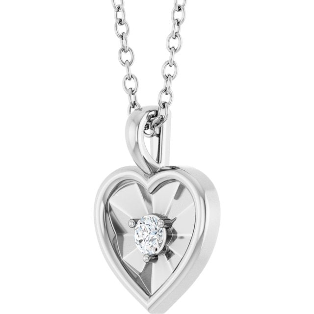 Sterling Silver 1/10 CT Natural Diamond Heart 18" Necklace