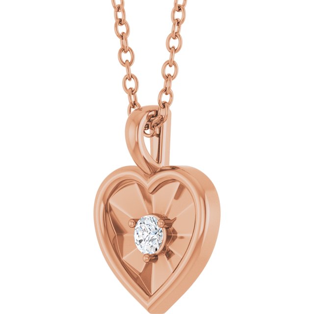 14K Rose 1/10 CT Natural Diamond Heart 18" Necklace
