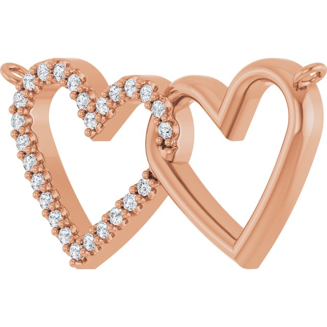 14K Rose 1/8 CTW Natural Diamond Petite Double Interlocking Heart Necklace Center