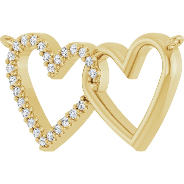 14K Yellow 1/8 CTW Natural Diamond Petite Double Interlocking Heart Necklace Center