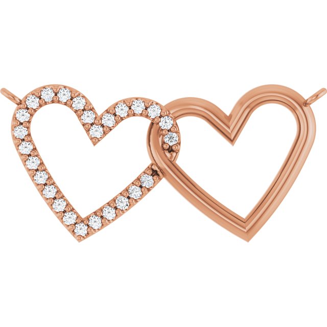 14K Rose 1/8 CTW Natural Diamond Petite Double Interlocking Heart Necklace Center