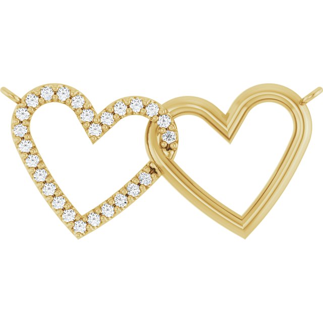 14K Yellow 1/8 CTW Natural Diamond Petite Double Interlocking Heart Necklace Center