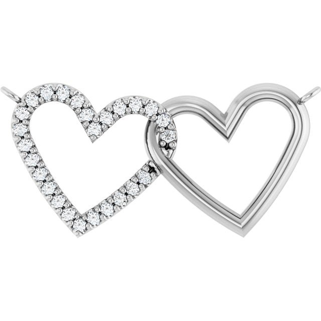 Platinum 1/8 CTW Natural Diamond Petite Double Interlocking Heart Necklace Center