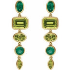 14K Yellow Natural Peridot & Lab-Grown Emerald Dangle Earrings