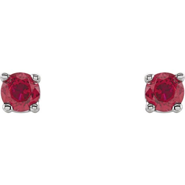 14K White 2.5 mm Lab-Grown Ruby Earrings