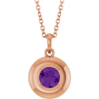Natural Heart Amethyst Bubble Button Solitaire 16-18" Necklace or Pendant - 14k Gold (Yellow, Rose or White), Platinum or Sterling Silver