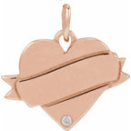 14K Rose .005 CT Natural Diamond Engravable Heart Pendant