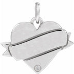 14K White .005 CT Natural Diamond Engravable Heart Pendant