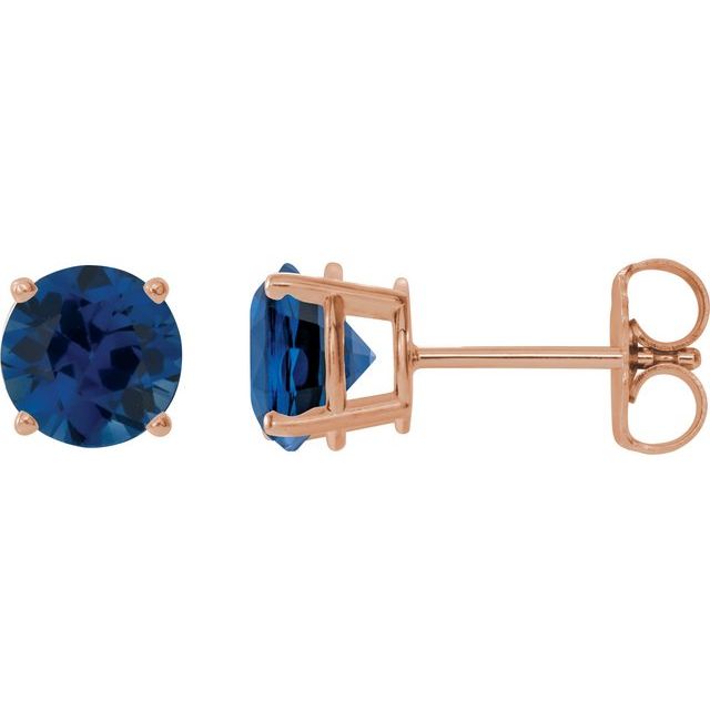 14K Rose 6 mm Lab-Grown Blue Sapphire Earrings