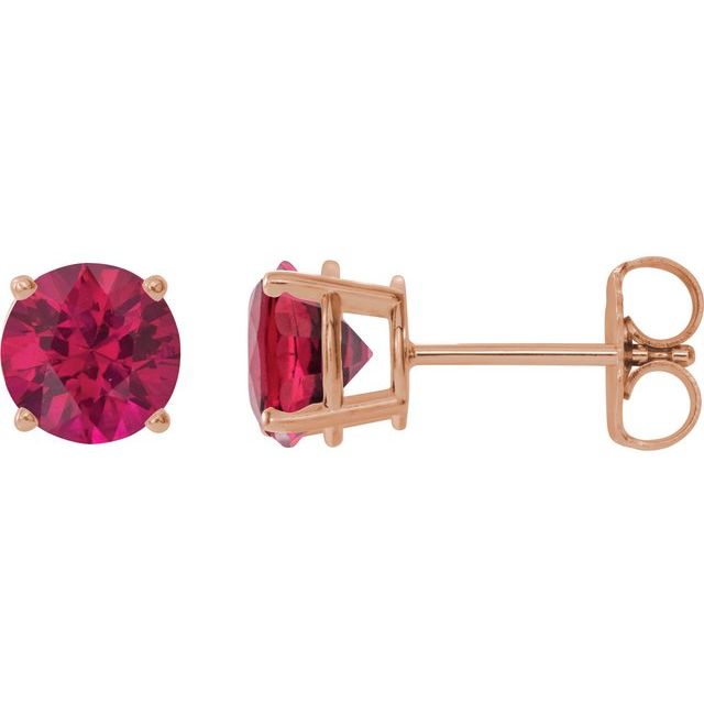 14K Rose 6 mm Lab-Grown Ruby Earrings