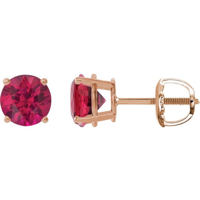 14K Rose 6 mm Lab-Grown Ruby Earrings