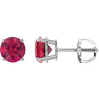14K White 6 mm Lab-Grown Ruby Earrings