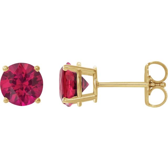 14K Yellow 6 mm Lab-Grown Ruby Earrings