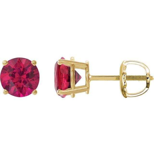 14K Yellow 6 mm Lab-Grown Ruby Earrings