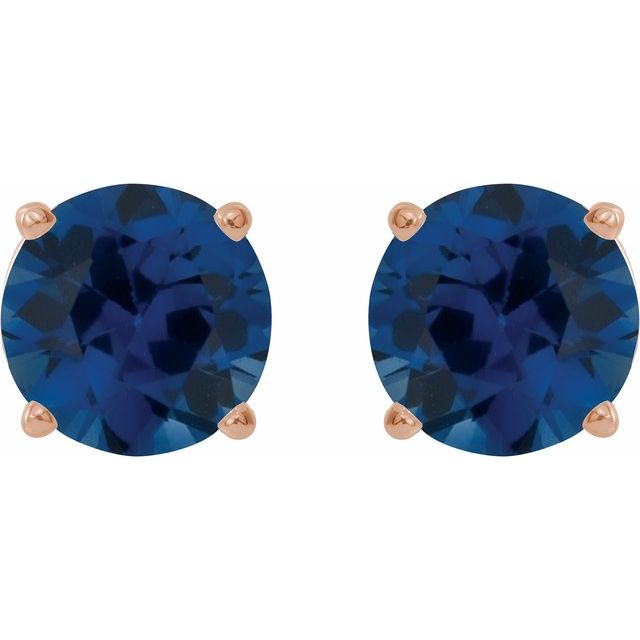 14K Rose 6 mm Lab-Grown Blue Sapphire Earrings