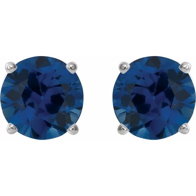 14K White 5 mm Lab-Grown Blue Sapphire Earrings