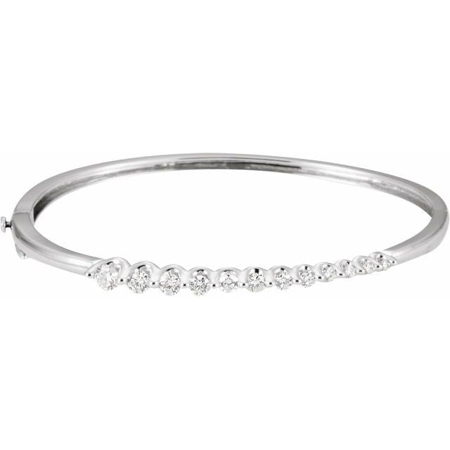 1 Ctw Natural Diamond Journey Hinged Bangle 6 1/2 Bracelet - 14K White Gold Bracelet
