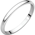 2mm Half Round Light Wedding Band Stackable Ring - 14k Gold (Y, W, or R), Palladium, Platinum, Sterling Silver