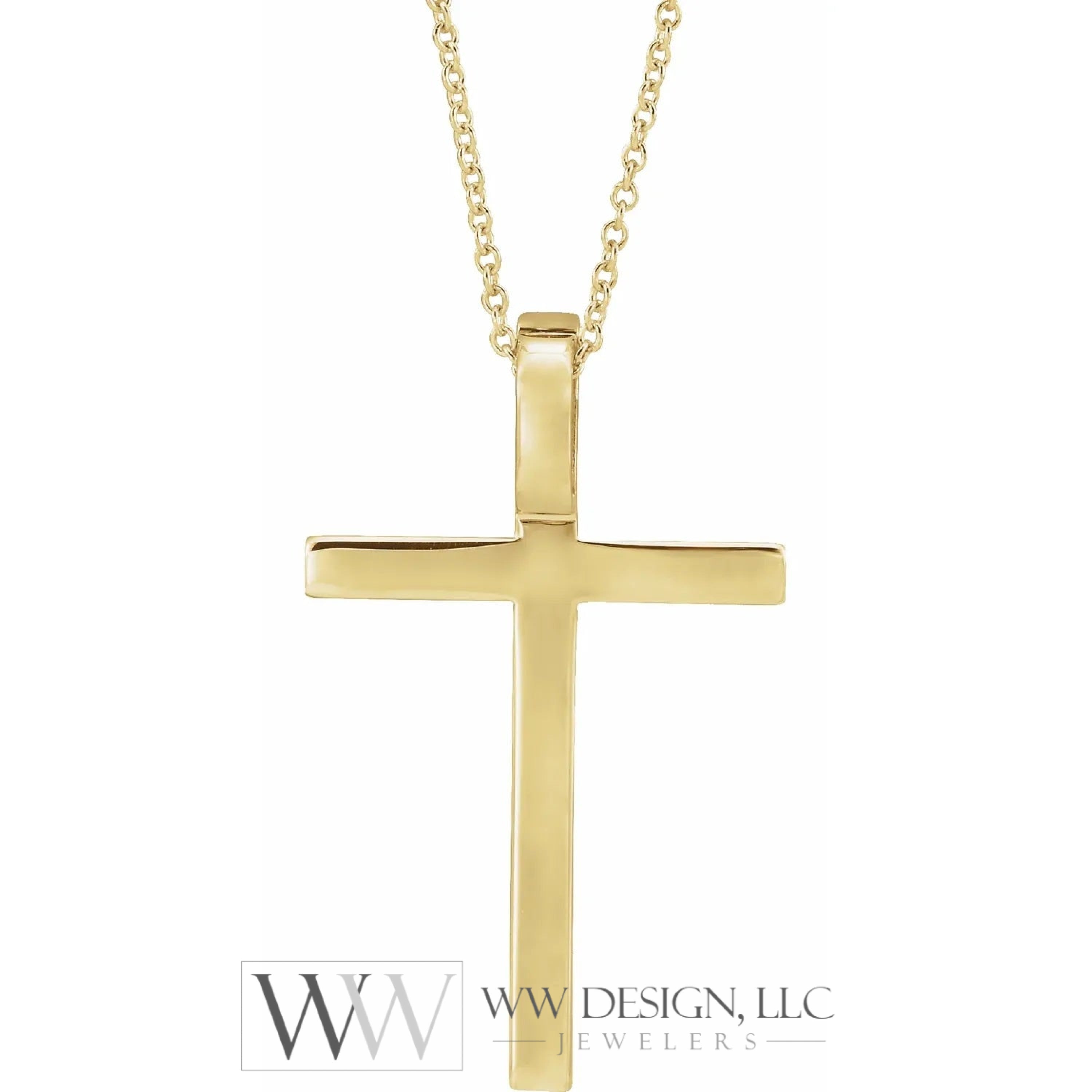14k Gold Cross Necklace - 29.5mm x 18.2mm - 14k Gold (Y, W or R) - Men's, Woman's, Unisex - WWDesignJewelers.com
