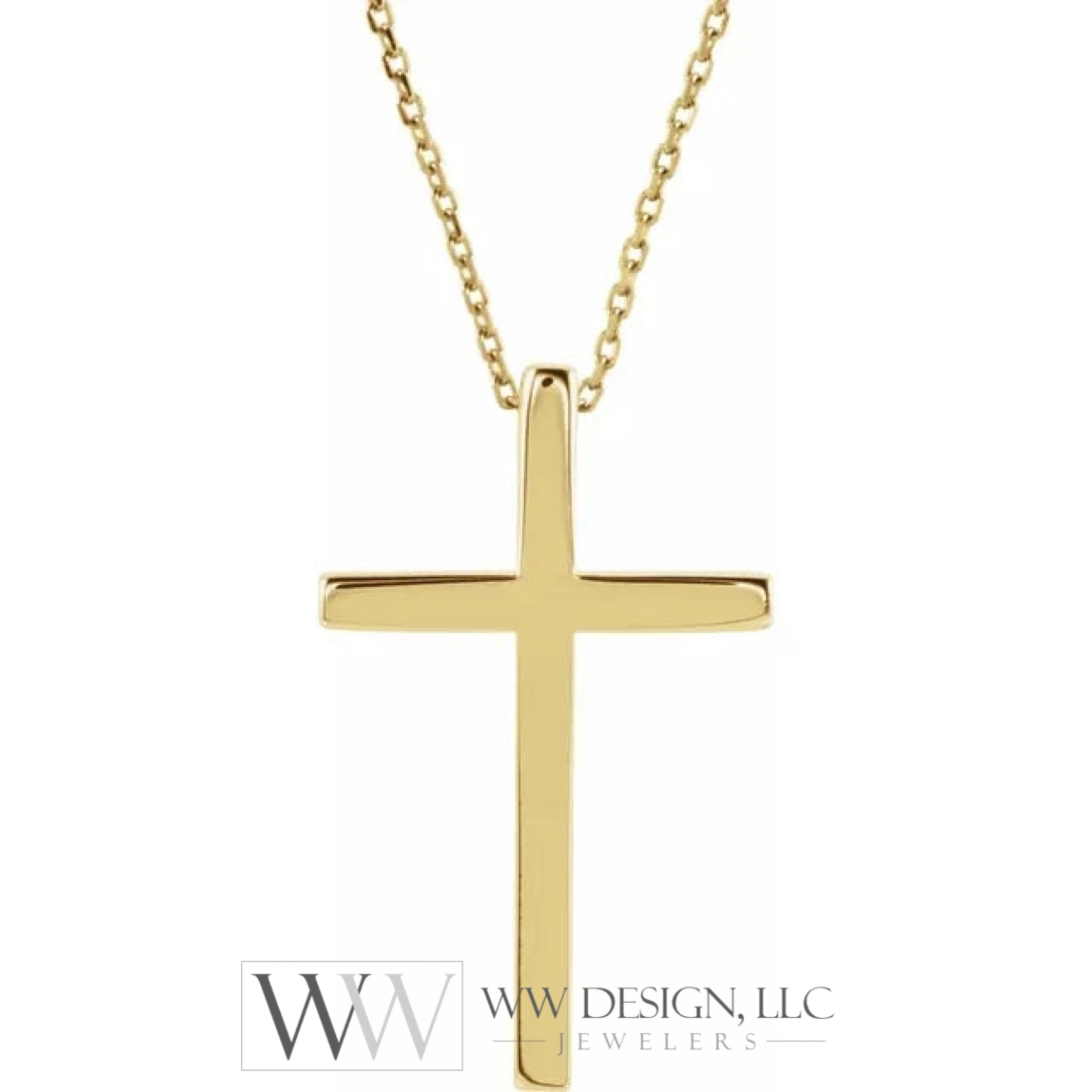 14k Gold Cross Necklace - 29.5mm x 18.2mm - 14k Gold (Y, W or R) - Men's, Woman's, Unisex - WWDesignJewelers.com