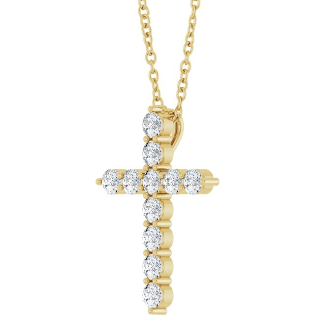 14K Yellow 3/8 CTW Natural Diamond Cross 16-18" Necklace