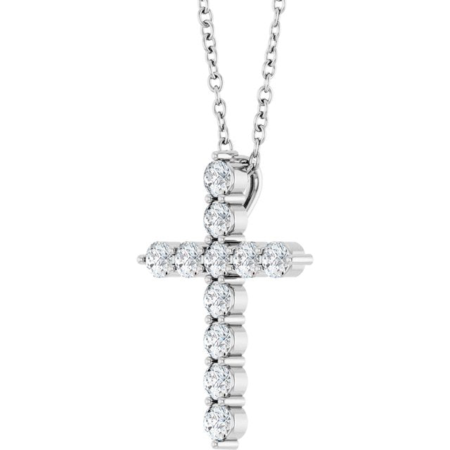 14K White 3/8 CTW Natural Diamond Cross 16-18" Necklace