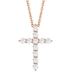 14K Rose 3/8 CTW Lab-Grown Diamond Cross 16-18" Necklace