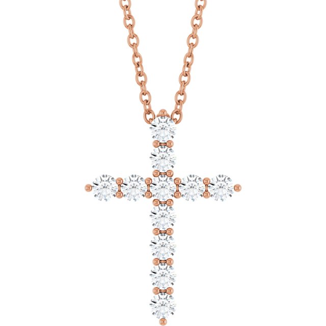 14K Rose 3/8 CTW Lab-Grown Diamond Cross 16-18" Necklace