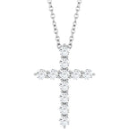 14K White 3/8 CTW Natural Diamond Cross 16-18" Necklace