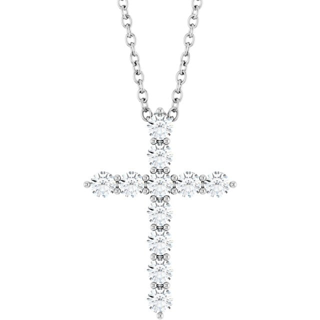 14K White 3/8 CTW Natural Diamond Cross 16-18" Necklace
