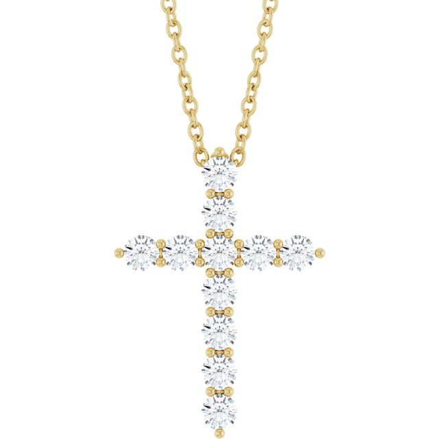 14K Yellow 3/8 CTW Lab-Grown Diamond Cross 16-18" Necklace