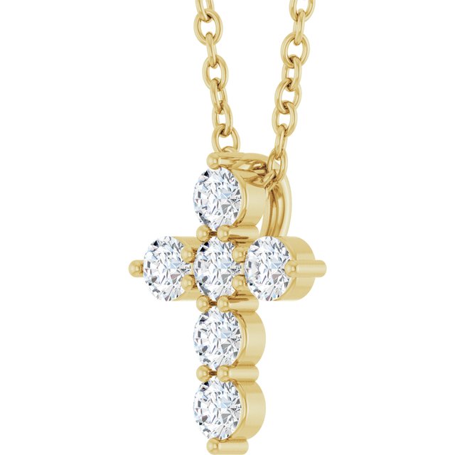 14K Yellow 1/4 CTW Lab-Grown Diamond Cross 16-18" Necklace