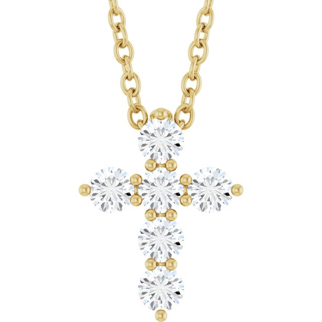 14K Yellow 1/4 CTW Lab-Grown Diamond Cross 16-18" Necklace