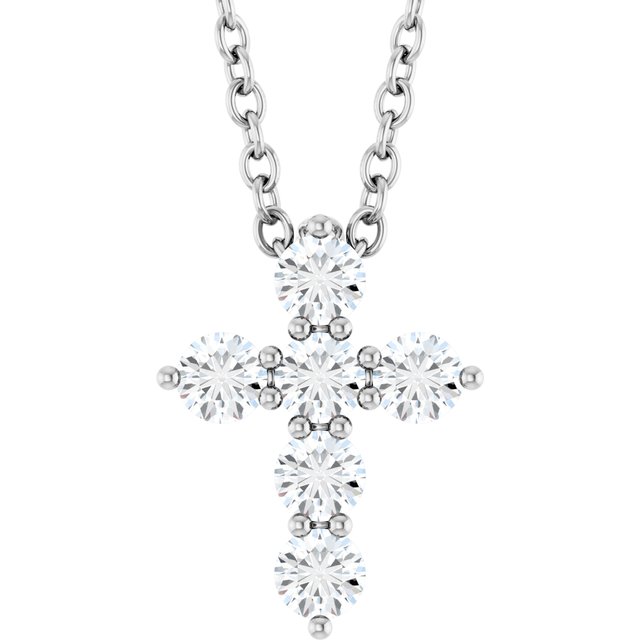 14K White 1/4 CTW Natural Diamond Cross 16-18" Necklace