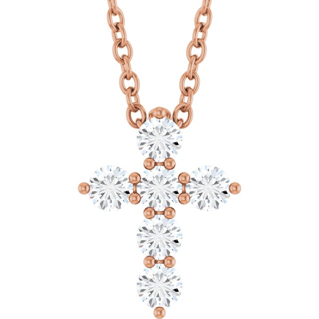 14K Rose 1/4 CTW Lab-Grown Diamond Cross 16-18" Necklace